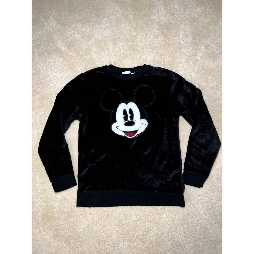 Disney Parks Velour Mickey Mouse Black Pullover Sweatshirt  | Medium